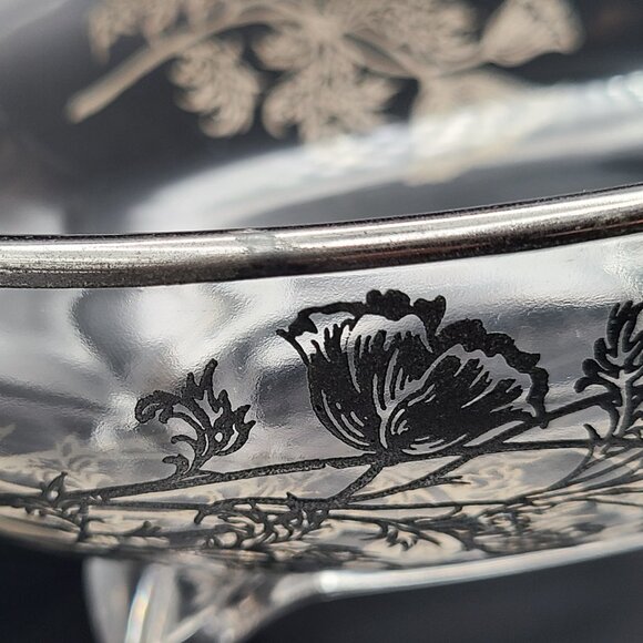 Viking Glass Flowerlite Flanders Scroll Silver Overlay Oval Flower Candle Frog - Picture 13 of 16